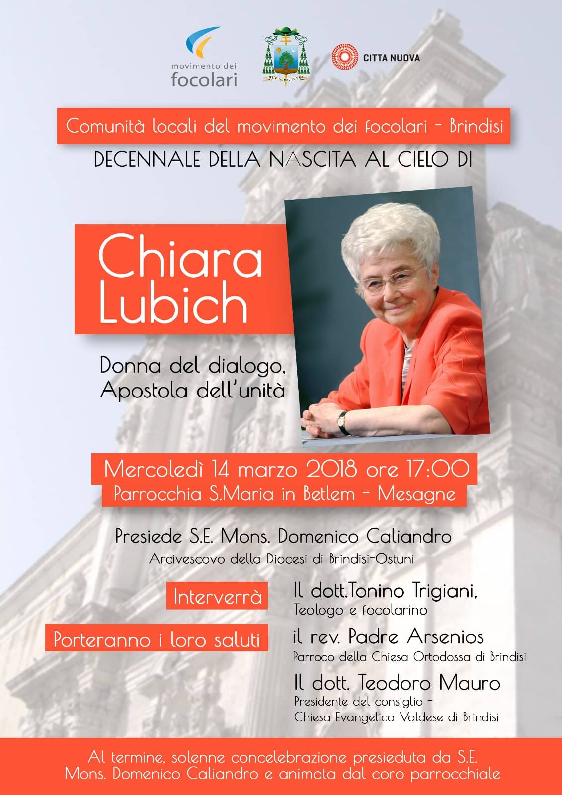 Brindisi, Chiara Lubich oggi, a dieci anni dalla sua scomparsa