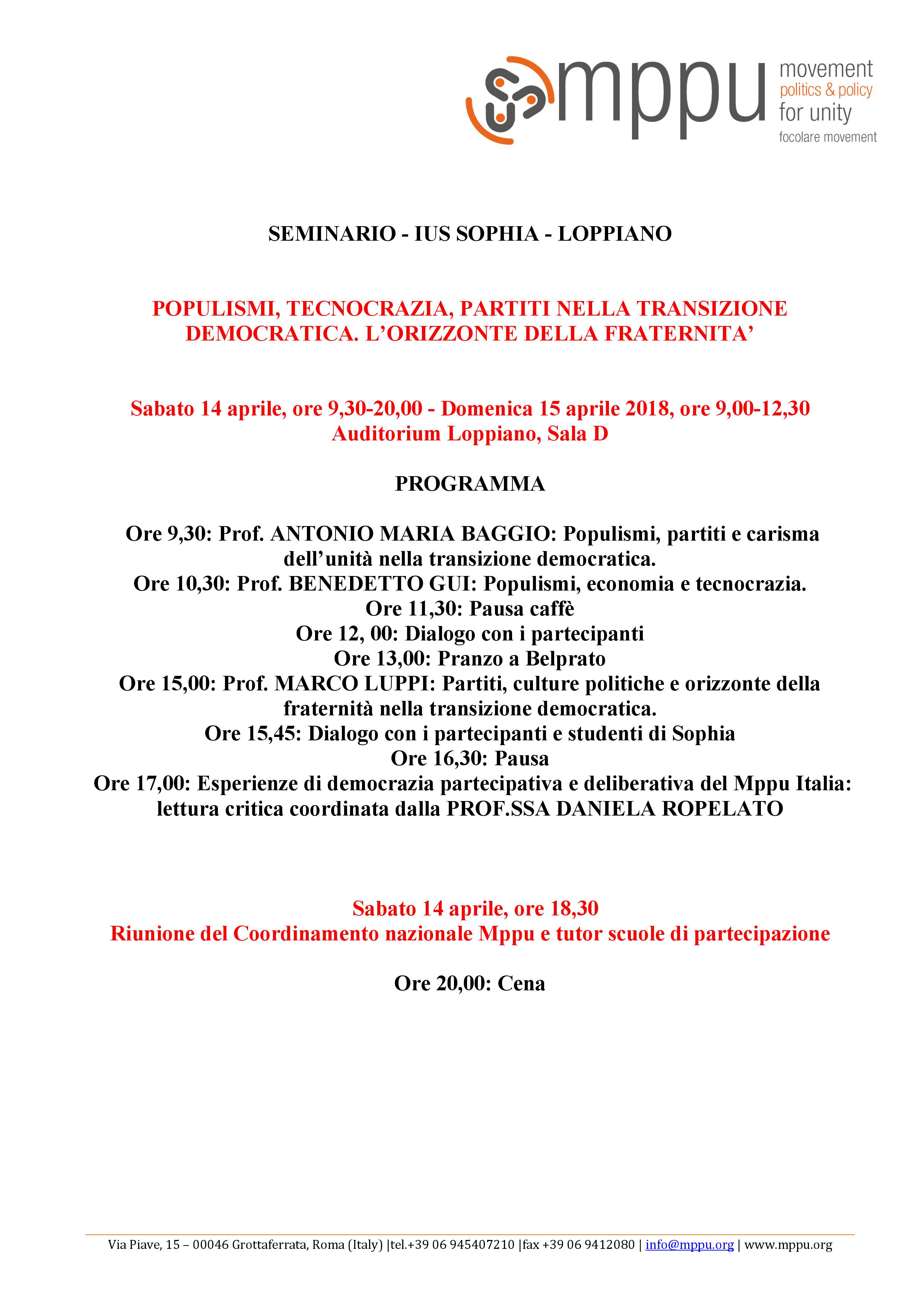 Loppiano, Seminario Nazionale Mppu - IUS Sophia