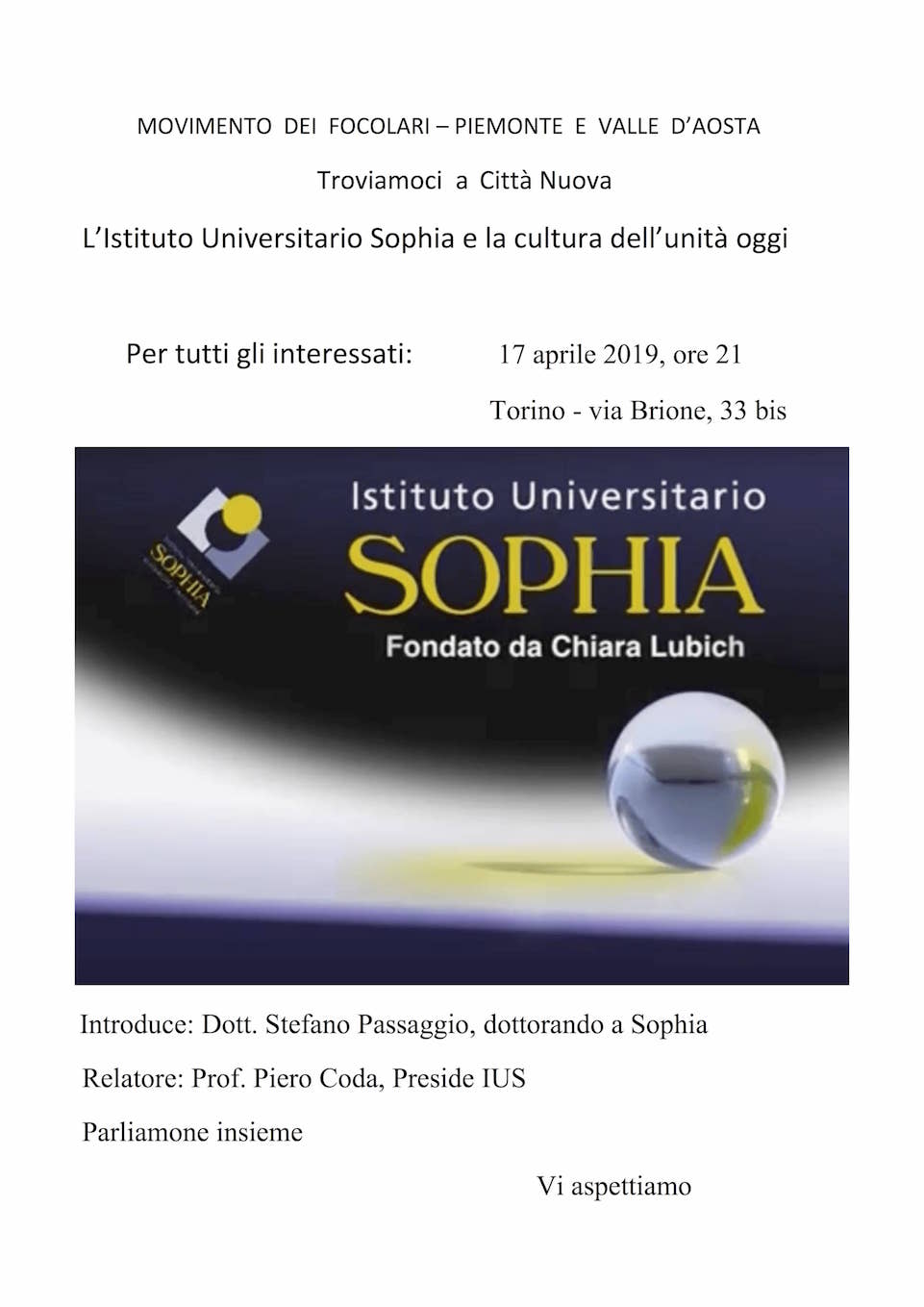 L'istituto universitario Sophia e la cultura dell'unità