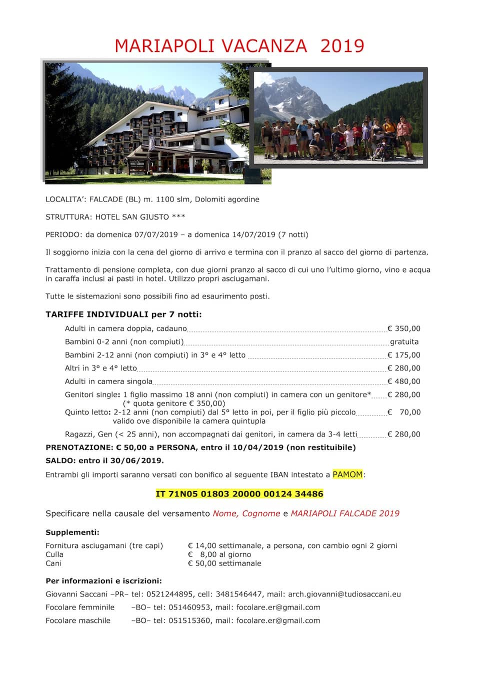 Mariapoli vacanze 2019 - Falcade (BL)