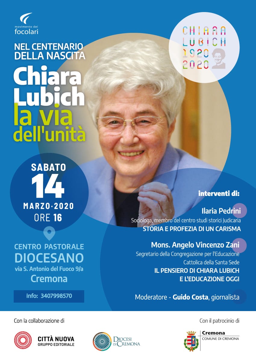 Cremona - Chiara Lubich: la via dell'unità - Rinviato