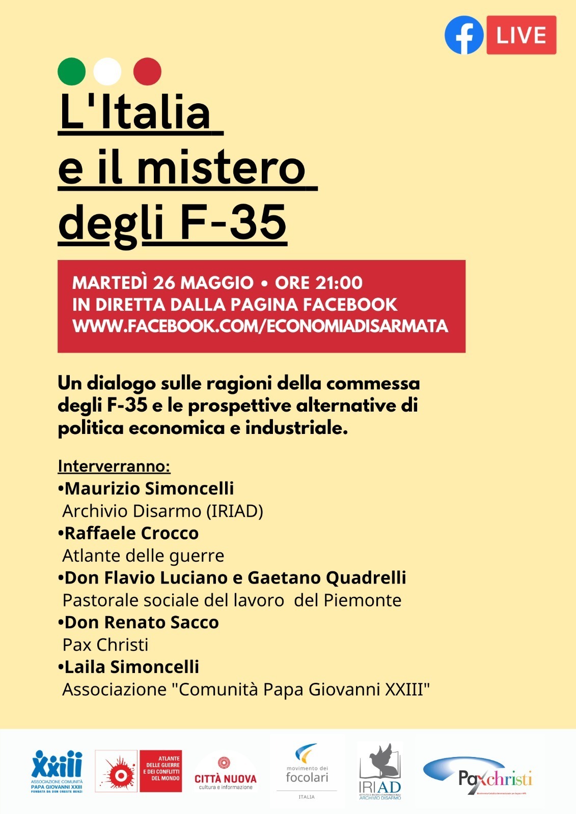"L'Italia e il mistero degli F-35": diretta facebook 26 maggio, ore 21.00