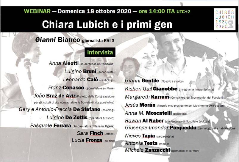 "Chiara Lubich e i primi gen" - Webinar 18 ottobre