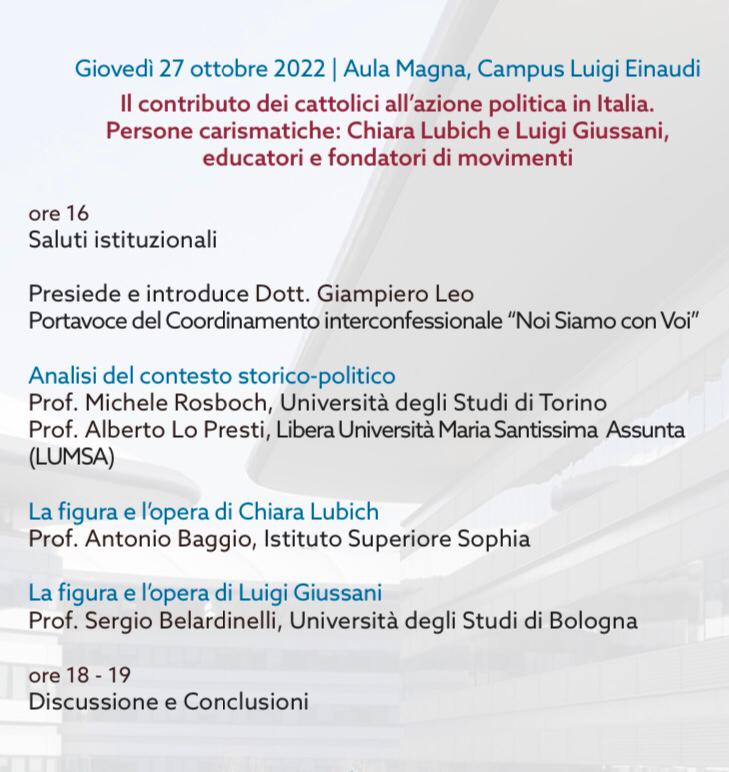 Seminario di studio sul contributo in ambito politico delle figure di Chiara Lubich e di Luigi Giussani
